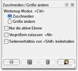 Eigenschaften des Werkzeuges Zuschneiden / Größe ändern